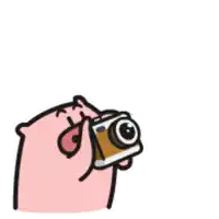 a cartoon pig is holding a camera in its hand