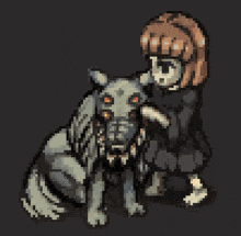 a pixel art drawing of a girl and a dog with pat written on the top