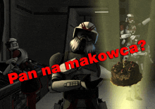 pan na makowca is written on a poster with a cake in the foreground