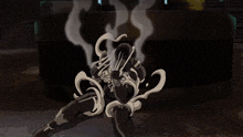 a cartoon of a skeleton with smoke coming out of it