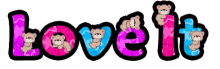the word love is surrounded by teddy bears on a pink and blue background