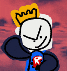a cartoon character with a crown on his head holding a can of soda