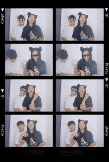 a man and a woman are posing for a photo in a photo booth that says mankape on the bottom
