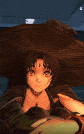 a cartoon character with a hat and a necklace is smiling