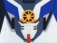 armor buster is displayed on the front of a robot