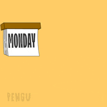 a penguin holds a sign that says monday
