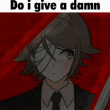 a picture of a boy with a bandage on his eye and the words " do i give a damn "