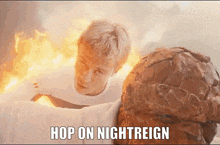 a picture of a man holding a soccer ball with the words hop on nightreign below him