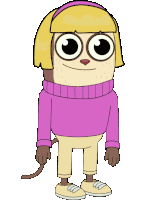 a cartoon monkey wearing a purple sweater and pants