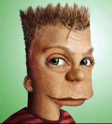a close up of a person 's face with a cartoon face on it