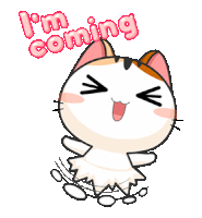 a cartoon cat is jumping with the words i 'm coming below it