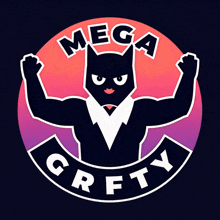 a logo for mega crafty with a black cat