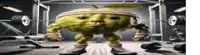 a cartoon character with a headband on is standing in a gym holding a barbell