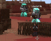 two minecraft characters are standing next to each other and one of them has the name damiett on it