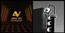 a black and white photo of an abeg vex logo