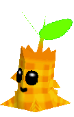 a pixel art drawing of a tree stump with a green leaf on top .