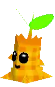 a pixel art drawing of a tree stump with a green leaf on top .