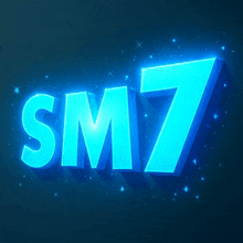 the word sm7 is glowing brightly on a dark blue background