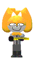 a pixel art drawing of a cartoon character holding a tape measure