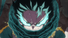 a close up of a cartoon character with glowing eyes