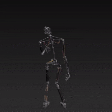 a 3d model of a robotic skeleton with wires coming out of it 's arms