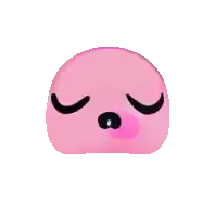 a pink smiley face with closed eyes and a nose .