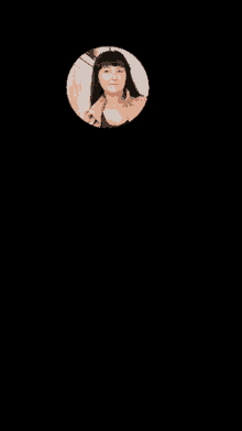 a woman is smiling in a circle with a black background .