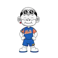 a cartoon character is wearing a mets jersey