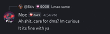 a screenshot of a conversation between skiv and goob shows the time as 4:54 pm