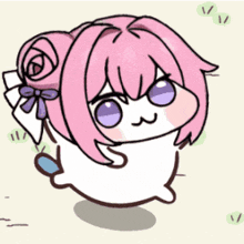 a cartoon drawing of a girl with pink hair