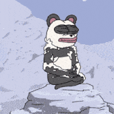 a cartoon panda bear is sitting on a rock