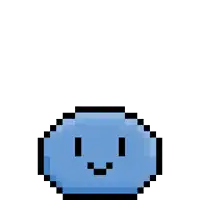 a pixel art of a blue circle with a face