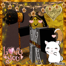 a picture of a girl and a cat with the words " i love you " on the bottom right