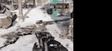 a blurry picture of a person standing in the snow .