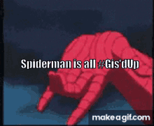 a cartoon of spider man holding a sword with the words spiderman is all # gis 'd up
