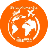 a logo for bela tintas shows a plane flying around the earth