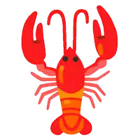 a cartoon drawing of a red lobster with a yellow tail on a white background