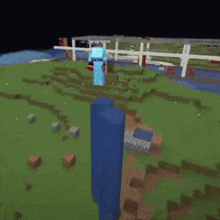 a person is standing on top of a blue block in a minecraft game .