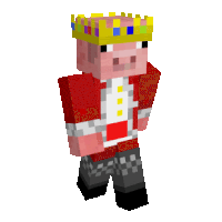 a minecraft pig is wearing a crown and a red jacket .