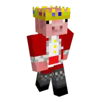 a minecraft pig is wearing a crown and a red jacket .