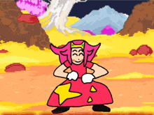 a pixel art drawing of a girl in a red dress with a yellow star on her skirt