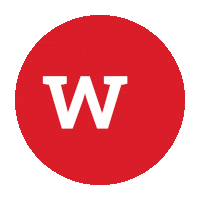 a red circle with a white letter w on it