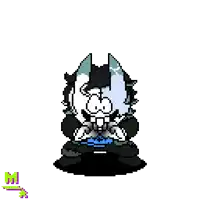 a pixel art drawing of a cartoon character wearing headphones and a top hat .