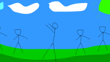 a group of stick figures are standing in a field