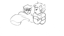 a black and white drawing of a person holding another person 's arm