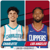 the charlotte hornets and los angeles clippers are playing on january 30