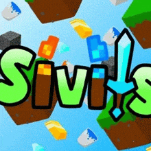 a logo for a video game called silvia with blocks and a sword .