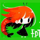 a drawing of a girl with red hair and the word fpr on the bottom right