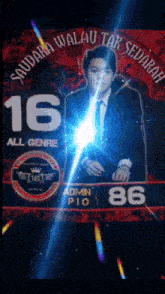 a poster with a man in a suit and tie and the number 16 all genre