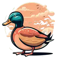 an illustration of a duck with a flock of birds flying in the background